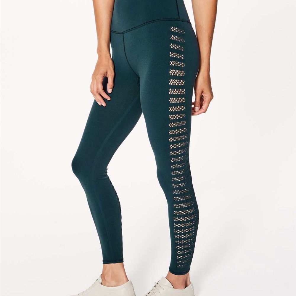 lululemon athletica Green Leggings with Geometric Cutout Design